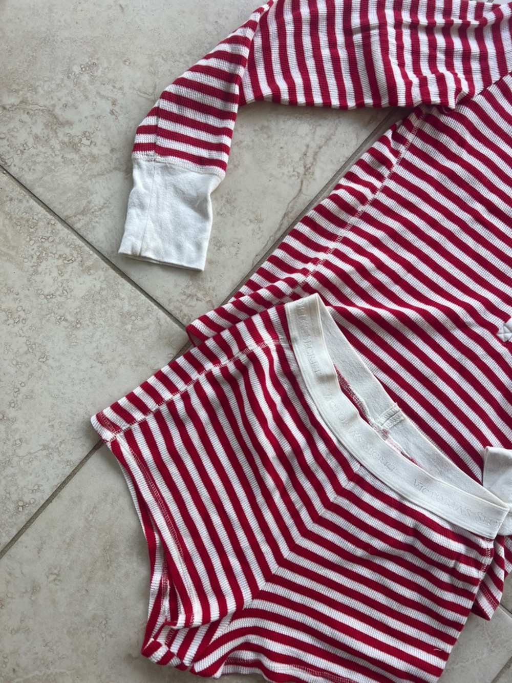 Victoria's Secret Red & White Striped Henley Pajama Set - Picture 7 of 10